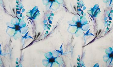 Leinen Digitaldruck Flowers blau