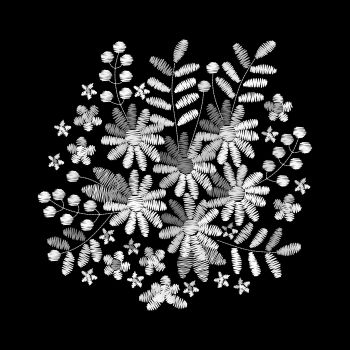 Bügelbild Stickoptik Blumenmeer weiß