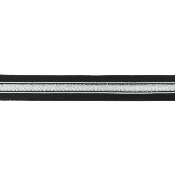 Seitenstreifen 25 mm Lurex silber-schwarz